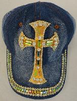 Denim Hat with Bling [Large Cross] Gold